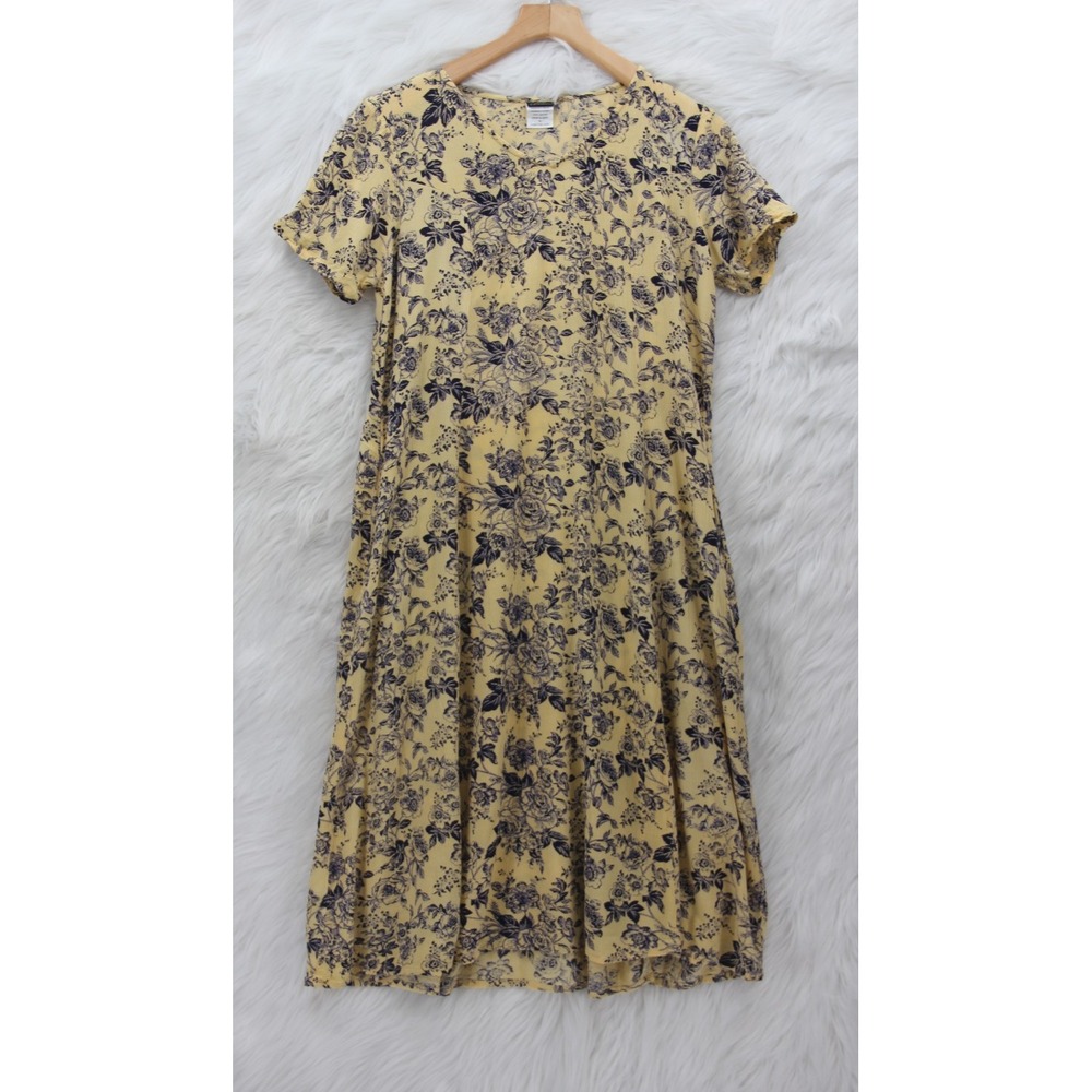 Vintage Salon Studio Floral Dress M Rayon Cottagecore Midi Boho Romantic Gauze